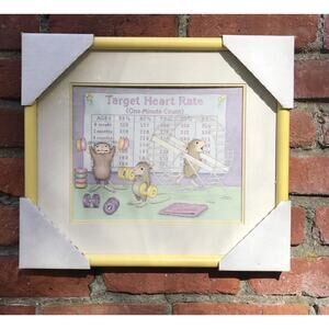 VINTAGE Large yellow framed House Mouse Design Target Heart Rate matted print